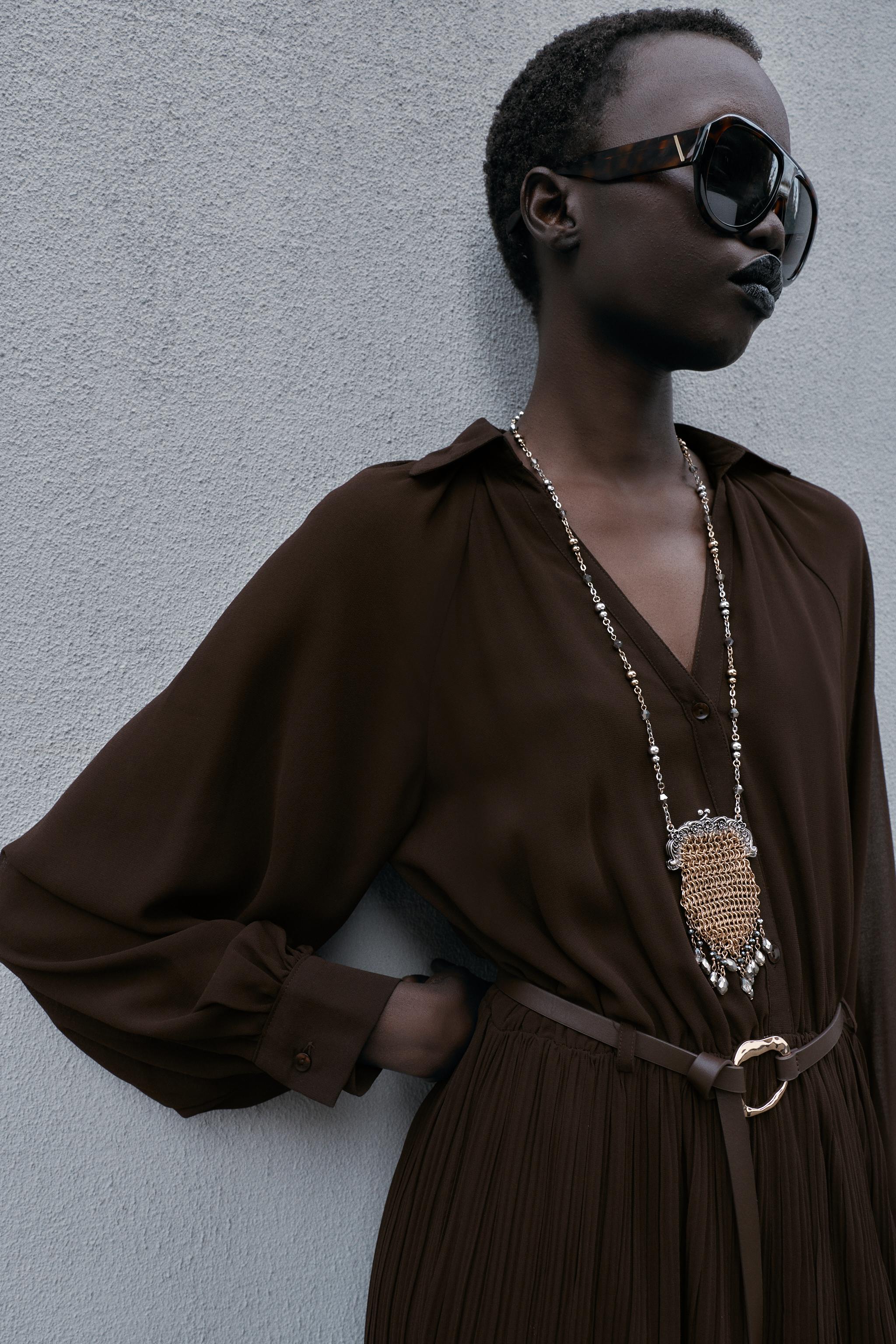 PLEATED BELTED MIDI DRESS